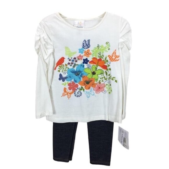 Absorba Other - 2T Toddler Girls Leggings Outfit Top Leggings White Long Sleeve Floral Blue Abso